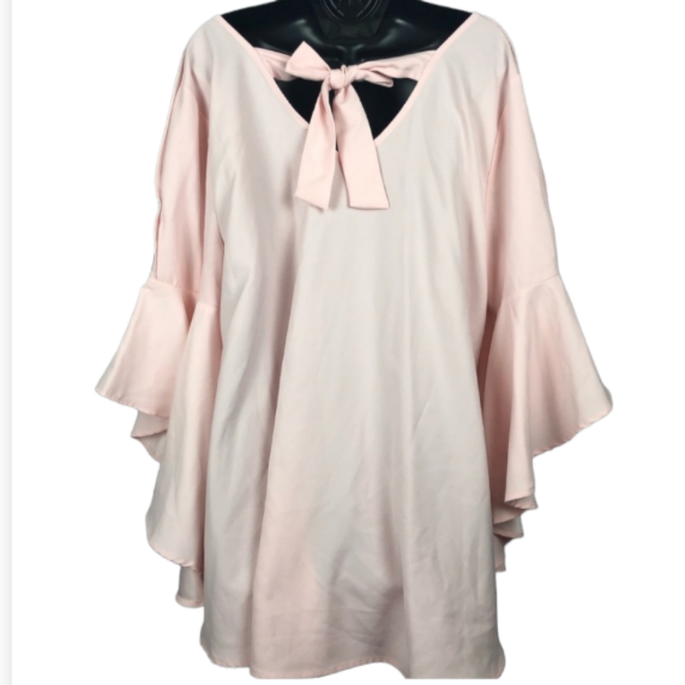 Lane Bryant Pink Kimono Long Sleeve Top Blouse Plus Size Back Tie Closure - Picture 6 of 10